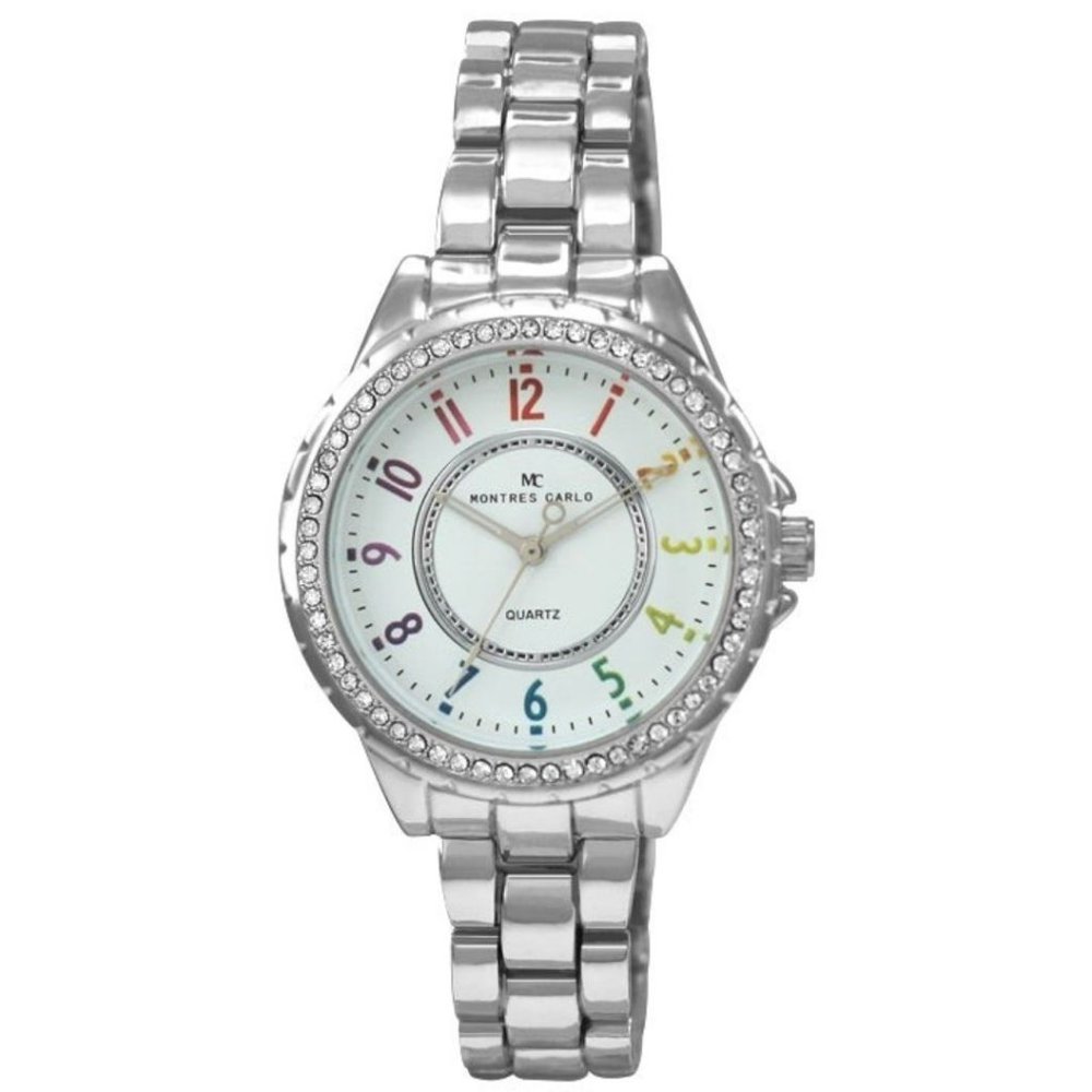 38mm Montres Carlo Women Fashion Silver Ladies Stones Metal Luxury Dress Watch